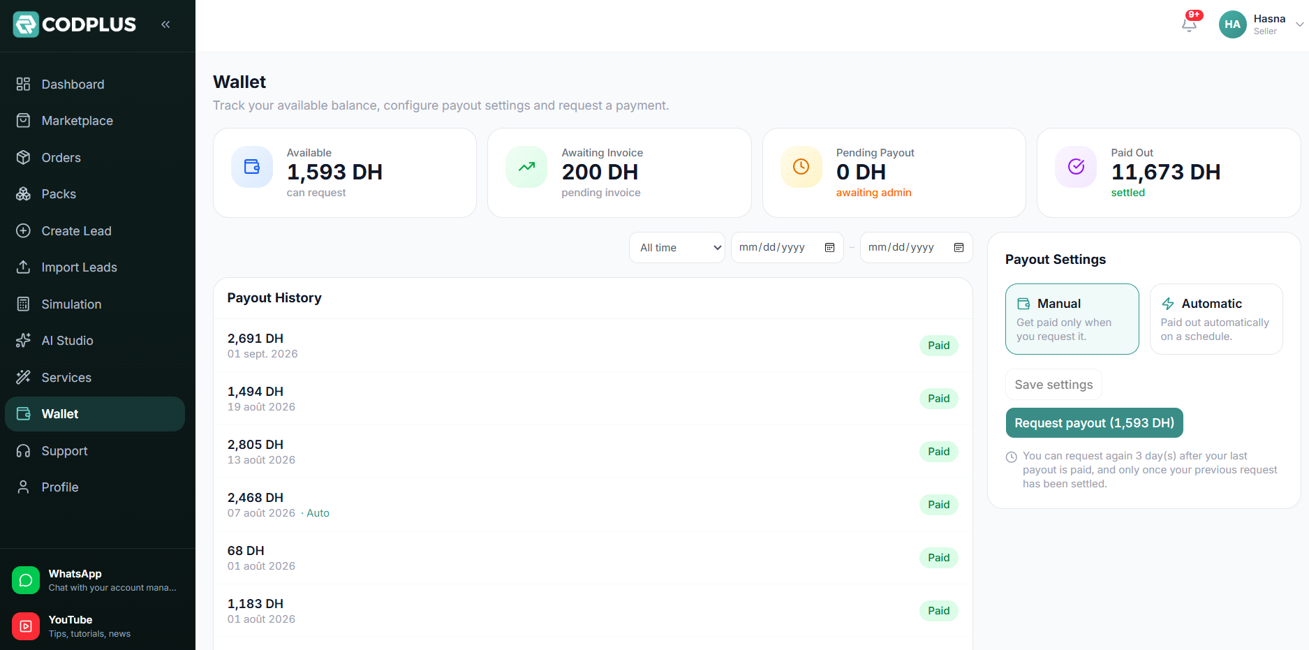 CODPLUS Wallet and Payouts